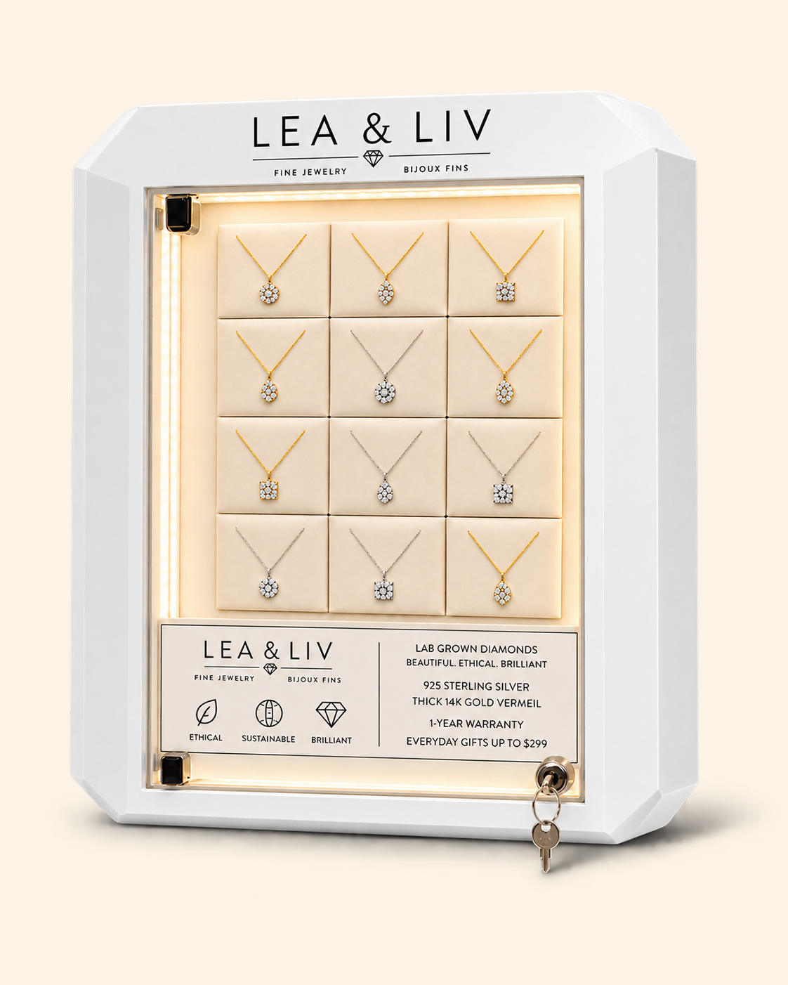 Présentoir tournant de bijoux MALO LEA & LIV avec pendentifs et boucles d'oreilles
